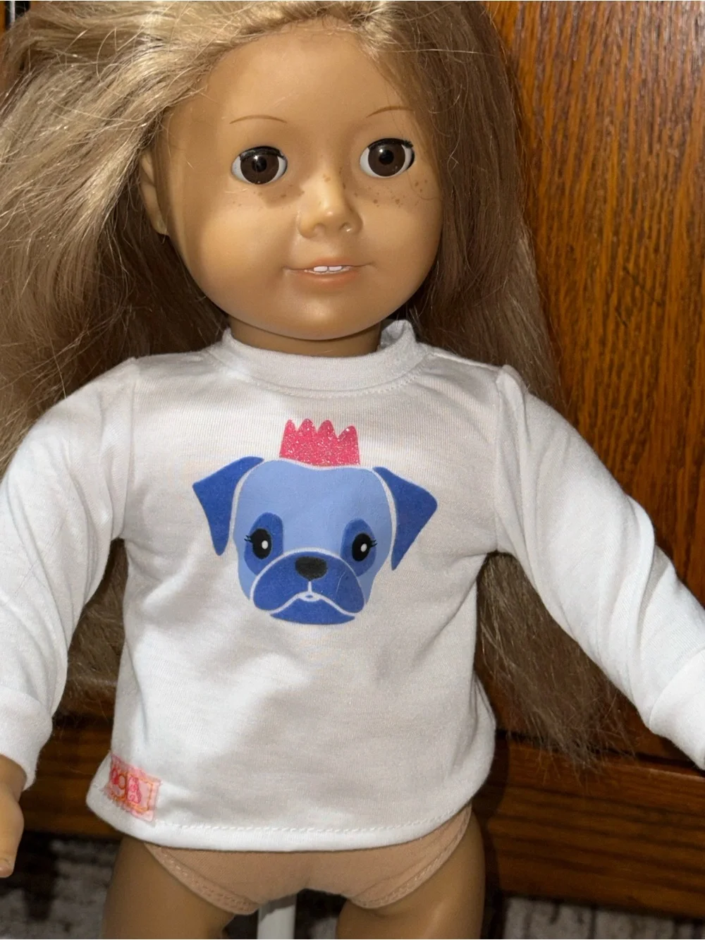 Our Generation long white sleeve dog shirt & blue puffy vest